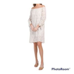 Valentina NaldI eyelet cotton Off The Shoulder Sleeve Dress Sz S